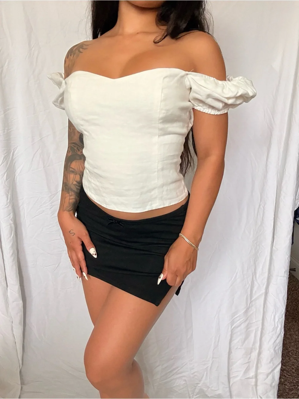 Reformation White Linen Puff sleeve Cottage-core corset top